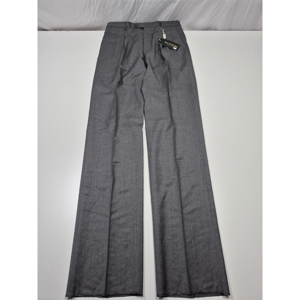 Zanieri Dress Pants Mens 38x37 Gray Wool Pleated Straight Super 100s Italy NWT